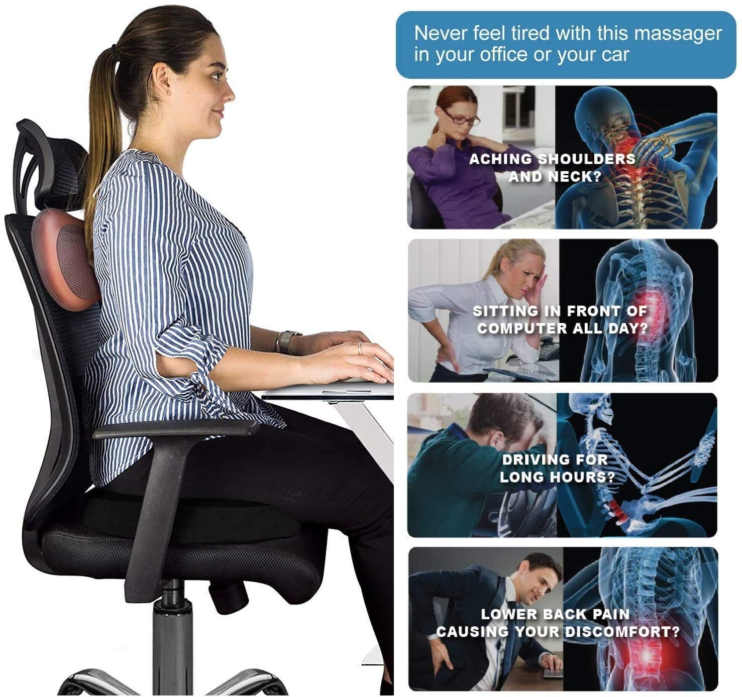Electric Massager for Neck, Back, Shoulder, Waist, Muscle Pain Relief with Heat Function